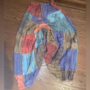 Stonewashed 100%Cotton Bohemian Yoga Ethnic Print Patchwork Harem Pants M/L